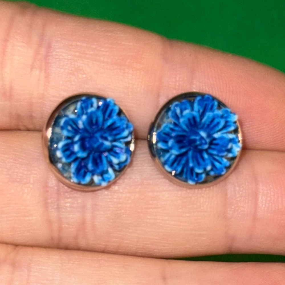 Blue Floral Stud Earrings